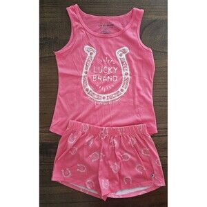 Girls Size 10/12 Lucky Brand 2-Piece Short Set T-Shirt Summer Outfit Pink NWOT